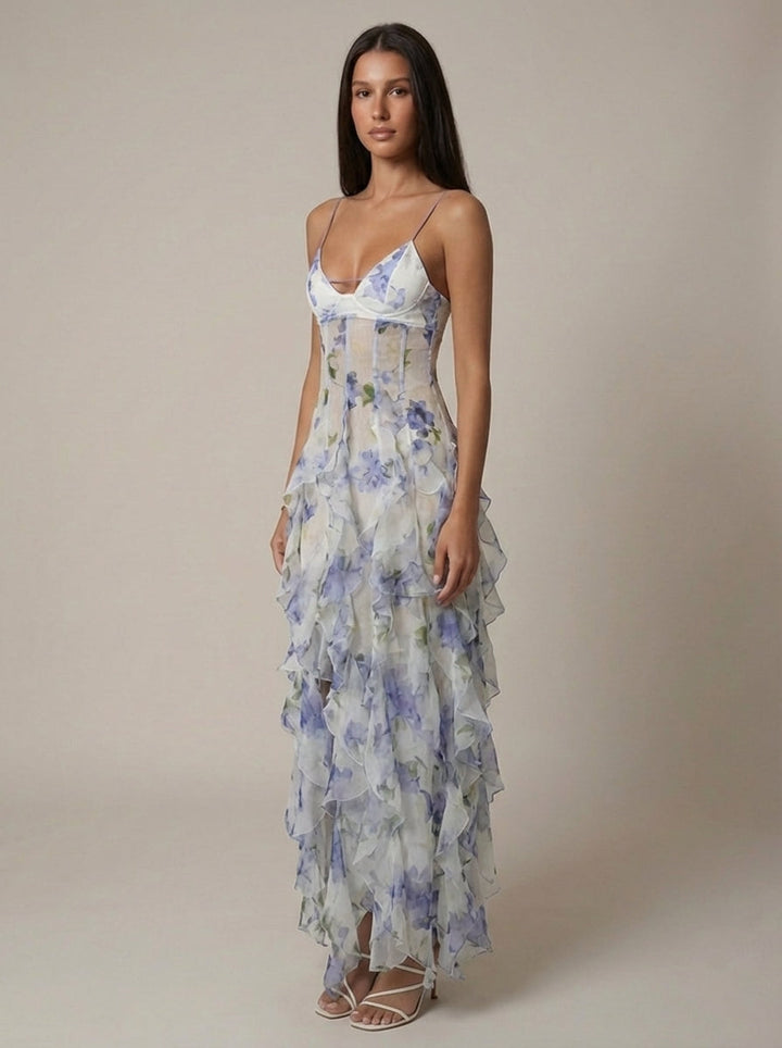 Bohemian Santorini Maxikleid mit Blumenmuster