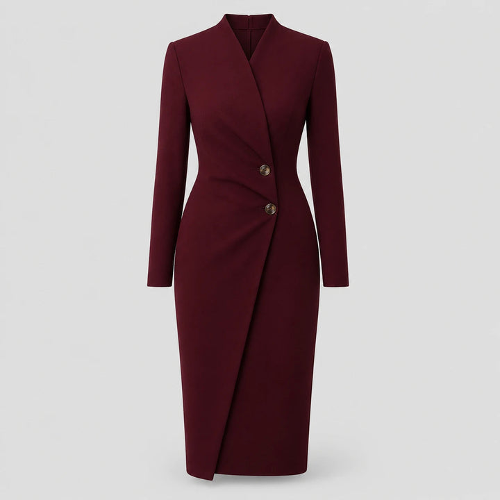 Damen V-Ausschnitt Langarm Wickel-Midikleid Maßgeschneidert Formal