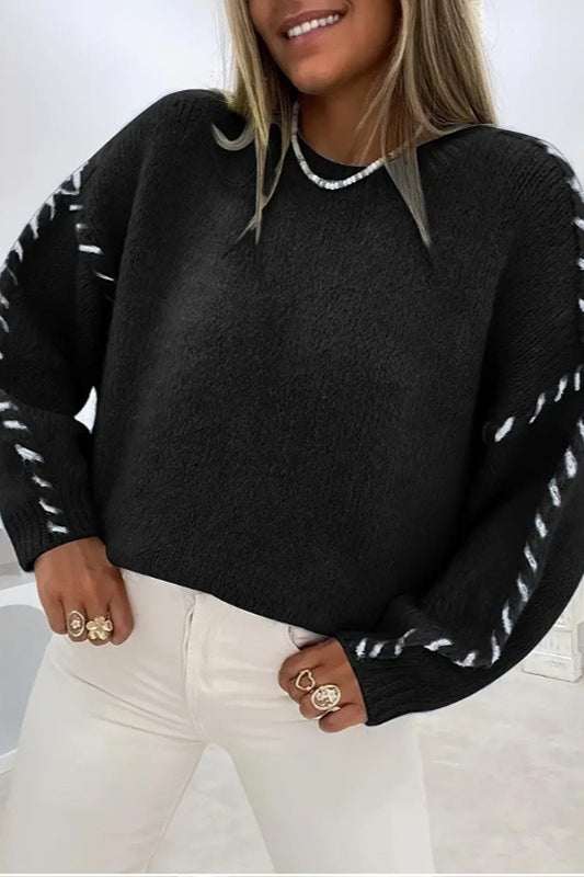 Women's Knitted Jumper with Contrast Lace Detail