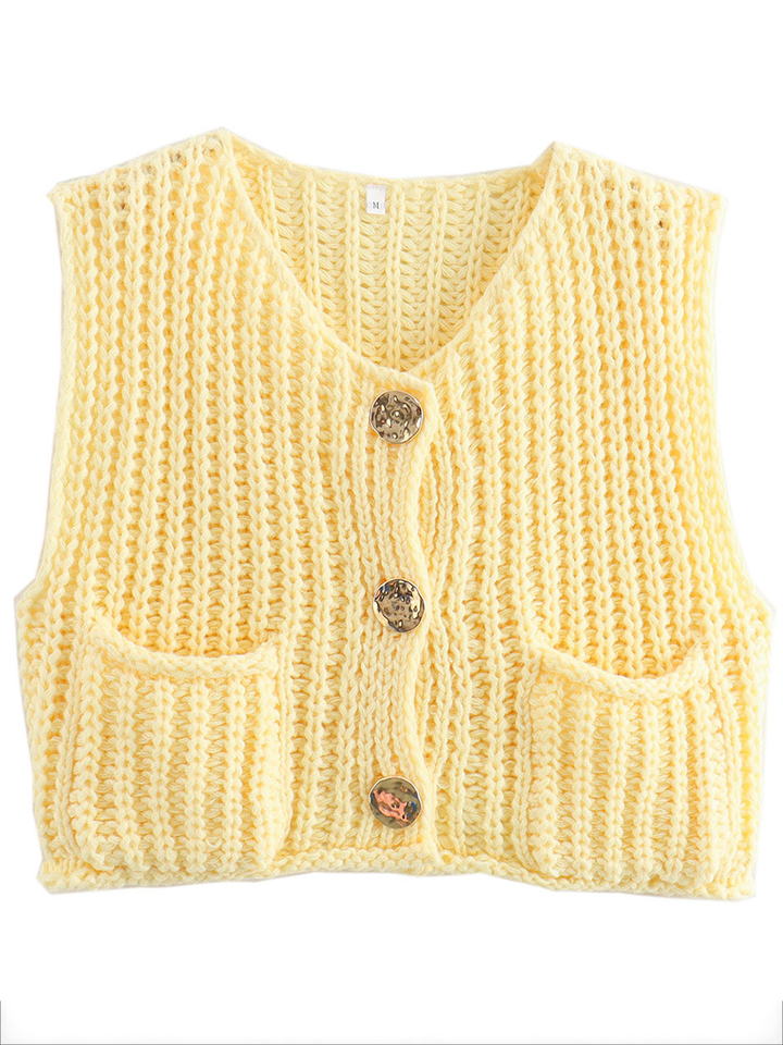 Ganzkörperansicht des Damen Strickcardigans mit Knöpfen und Taschen