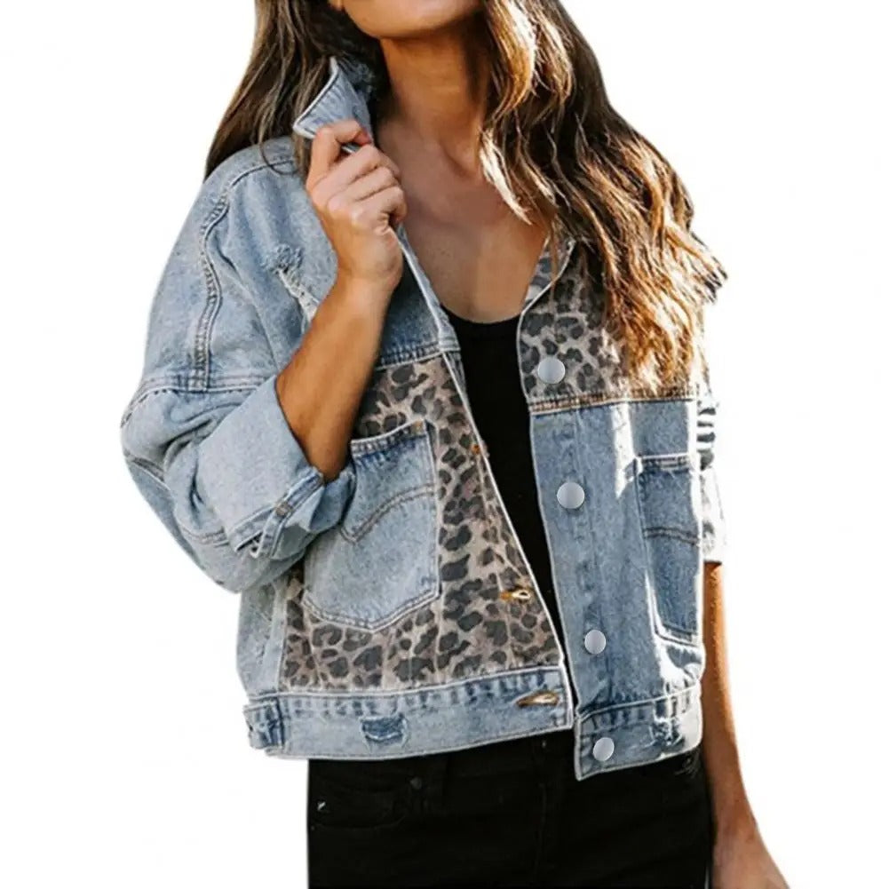 Ida® | Jeansjacke mit Leoparden-Print-Details