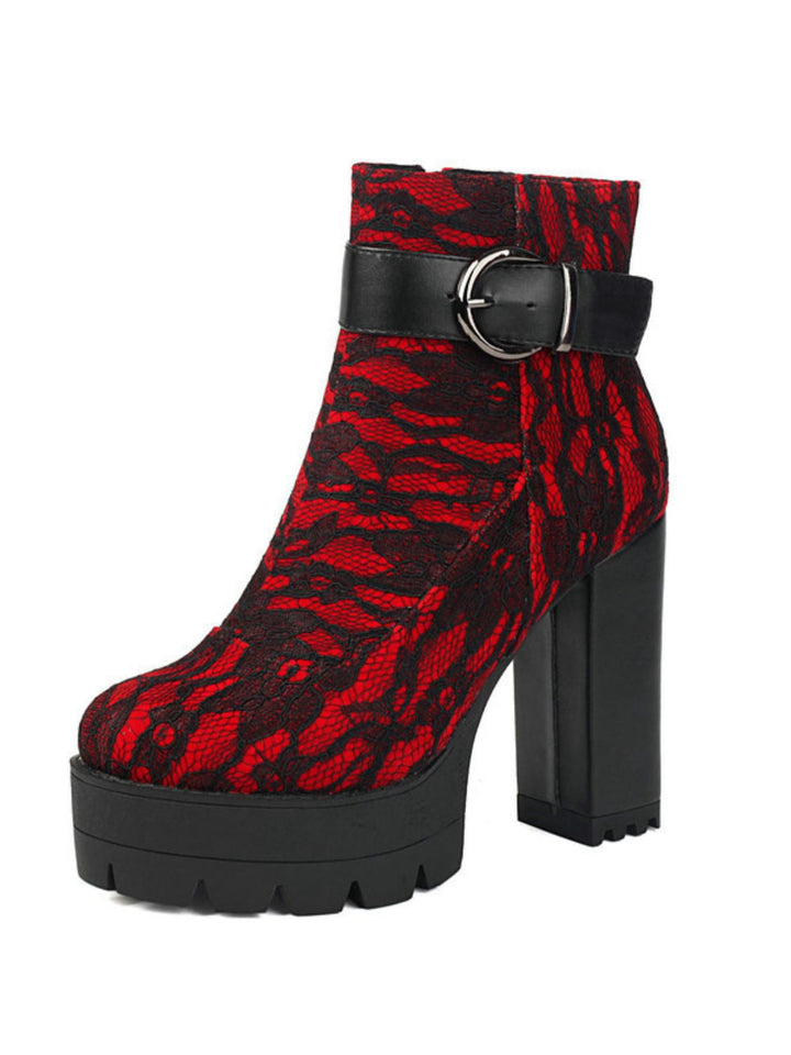 Vintage Spitzen-Plateau-Stiefeletten mit klobigen Absätzen