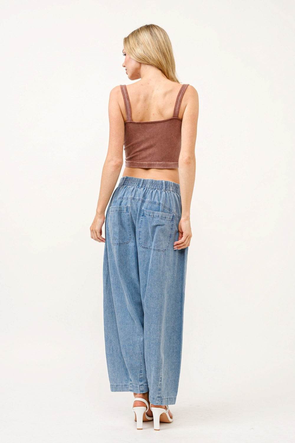 Damen Elastische Taille Faltenlockige Baggy-Jeans