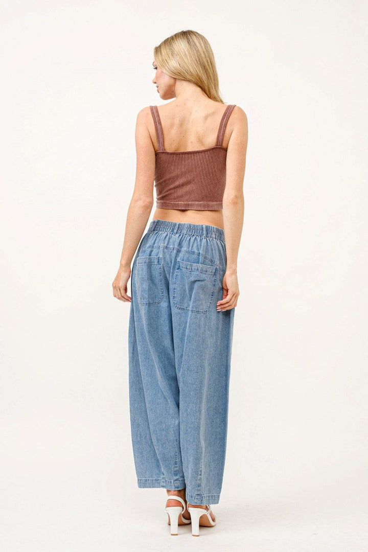 Damen Elastische Taille Faltenlockige Baggy-Jeans