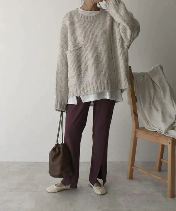 Damen-Oversize-Pullover mit praktischer Fronttasche in entspannter Passform