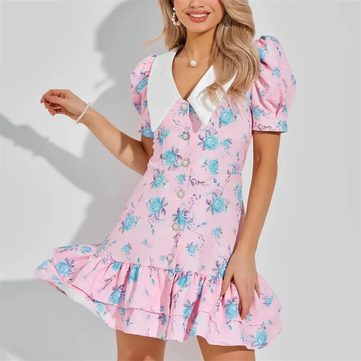Mini-Kleid mit Puffärmeln und Rüschenbesatz
