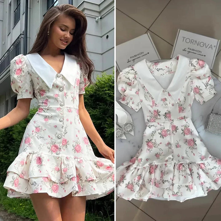 Mini-Kleid mit Puffärmeln und Rüschenbesatz