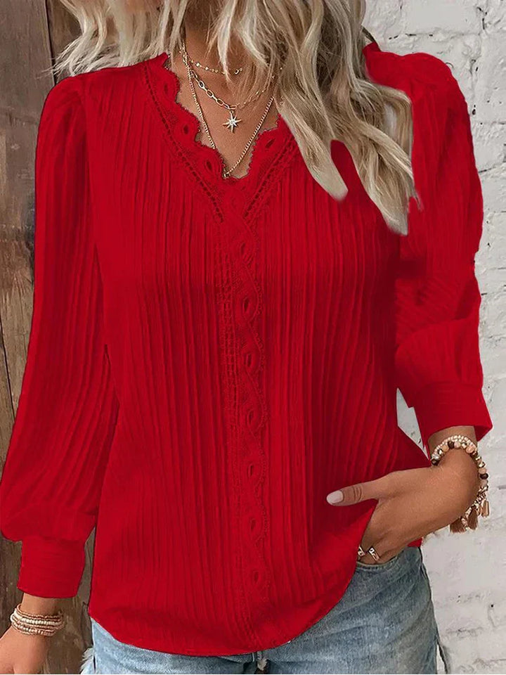 Damenbluse aus Chiffon mit Spitzenbesatz