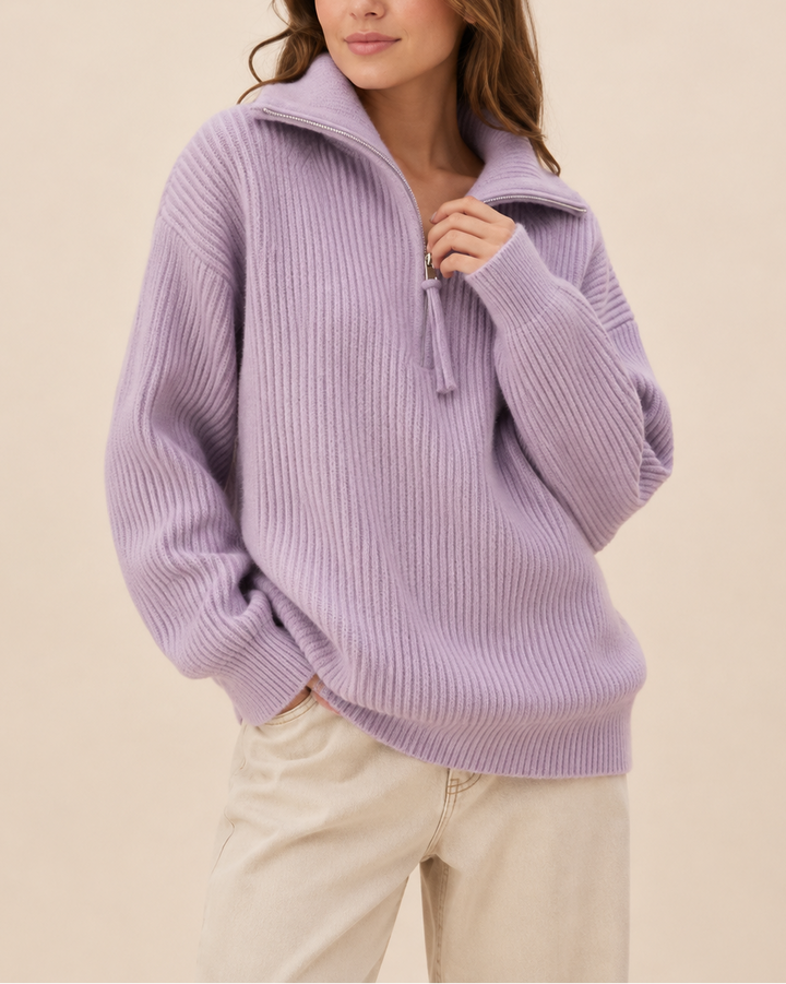 Damen-Polopullover aus weichem Strick mit Halbzip in der Produktansicht