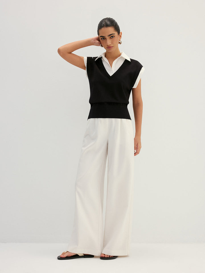 Damen Strickoberteil mit Kragen in Layering-Optik in Seitenansicht