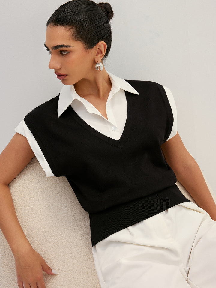Damen Strickoberteil mit Kragen in Layering-Optik in Frontalansicht