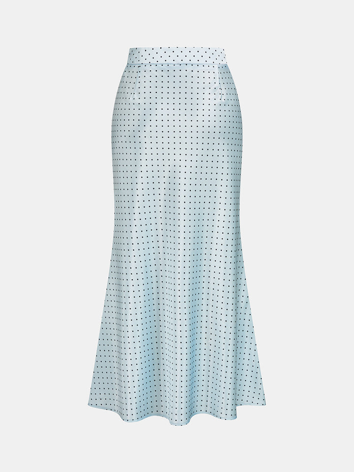 Eleganter Damen-Maxirock aus Satin mit Polka-Dot-Muster