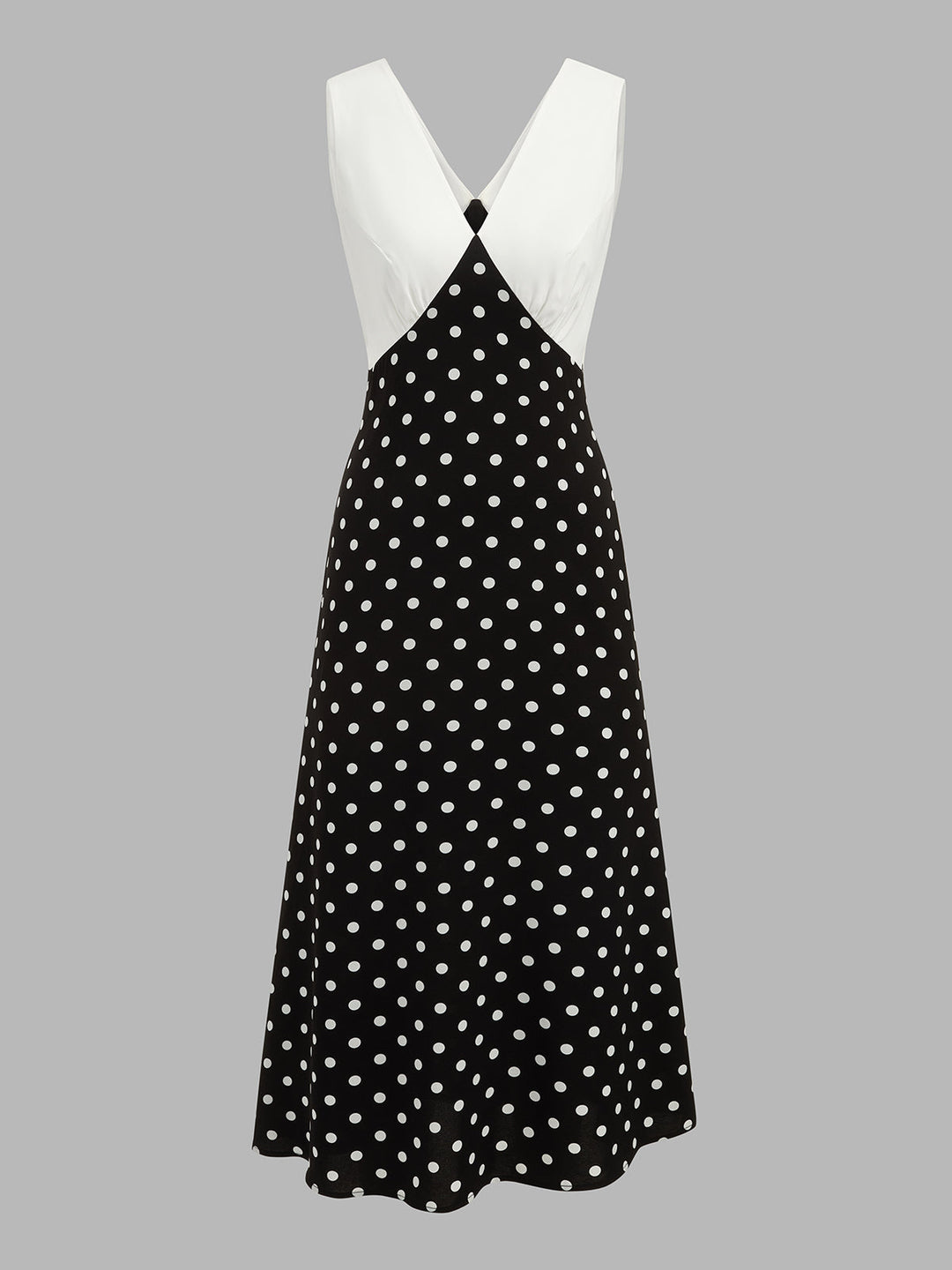 Damen Maxikleid mit gepunktetem Muster und fließender Silhouette