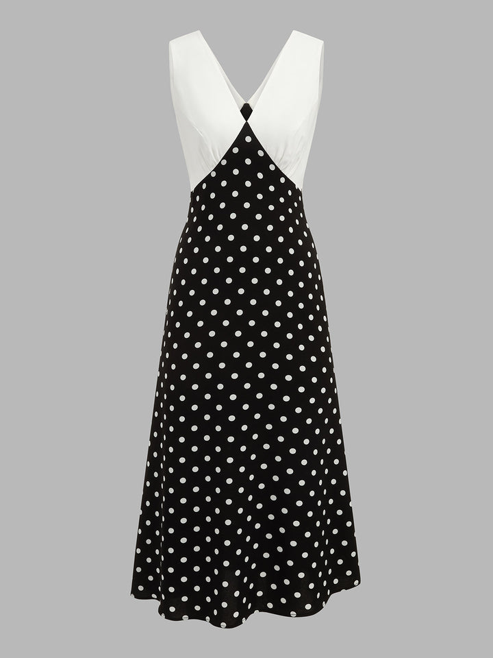 Damen Maxikleid mit gepunktetem Muster und fließender Silhouette