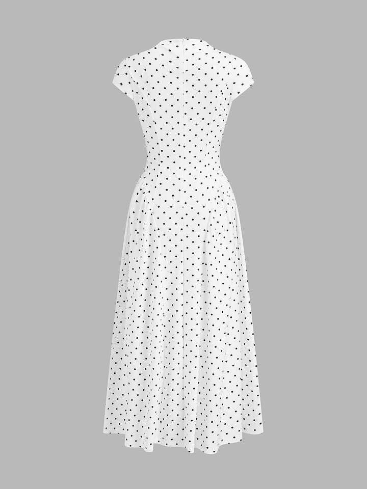 Damen-Maxikleid mit schwingendem Rock und Polka-Dot-Muster