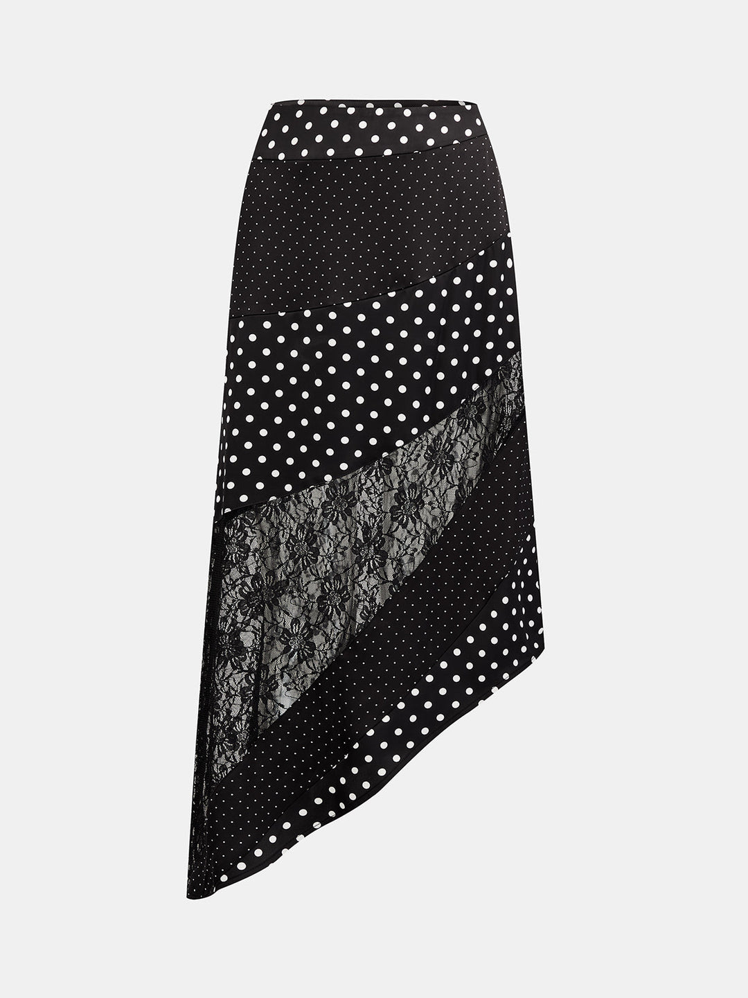 Damen Midirock Asymmetrisch Mit Tupfen Und Spitze