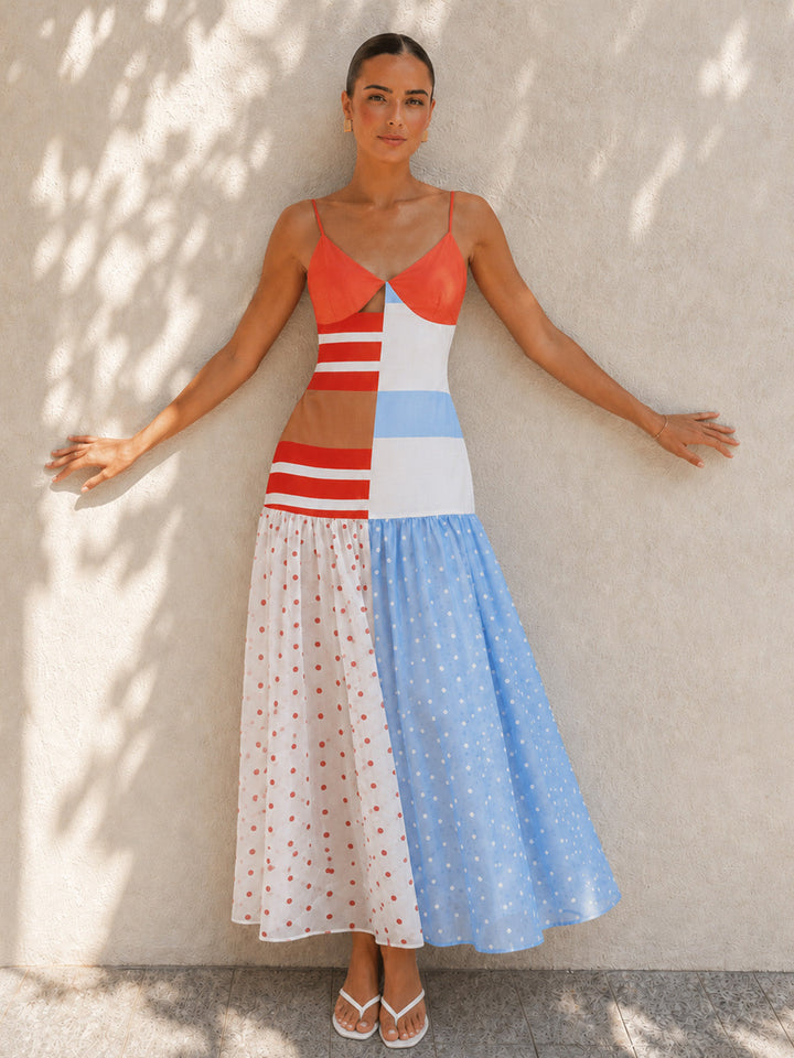 Damen Midikleid Mit Polka Dot Print Und V Ausschnitt
