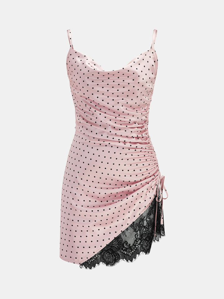 Mini-Satinkleid für Damen mit Polka-Dot-Muster und schmalen Trägern