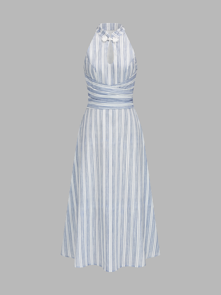 Gestreiftes Neckholder-Maxikleid für Damen in langer, luftiger Silhouette