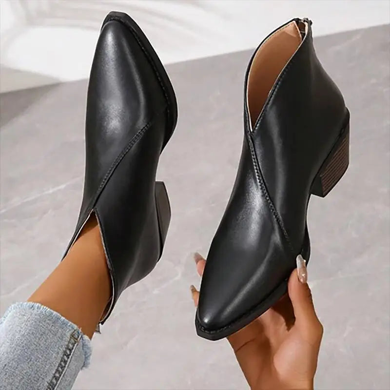Damen Leder Stiefeletten Mit Plateauabsatz