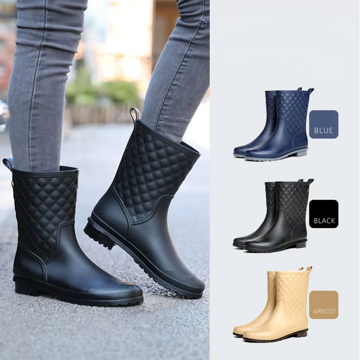 Damen-Gummistiefel mit kariertem Design und markanter Plateausohle