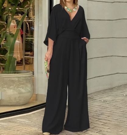 Isabella - Eleganter Jumpsuit mit weiten Beinen in solider Farbe