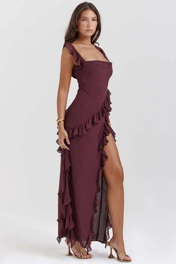 Damen-Maxikleid in voller Länge mit femininem Rüschenbesatz