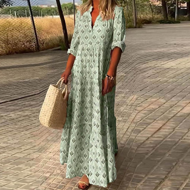 Hannah ® I Lässiges V-Ausschnitt-Kleid mit langen Ärmeln