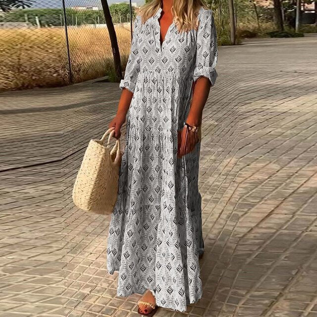 Hannah ® I Lässiges V-Ausschnitt-Kleid mit langen Ärmeln
