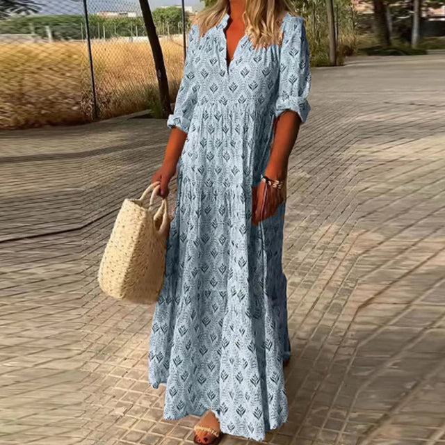Hannah ® I Lässiges V-Ausschnitt-Kleid mit langen Ärmeln