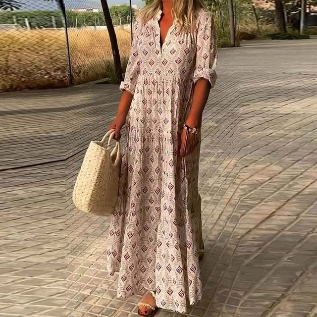 Hannah ® I Lässiges V-Ausschnitt-Kleid mit langen Ärmeln