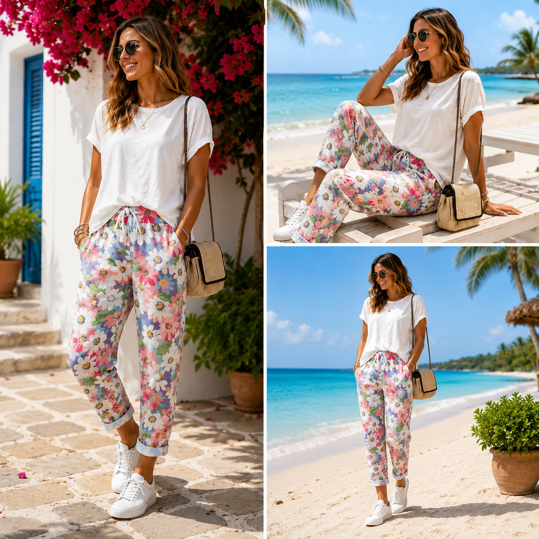 Damen Karottenhose mit Blumenprint in lässigem, bequemem Alltagsstil