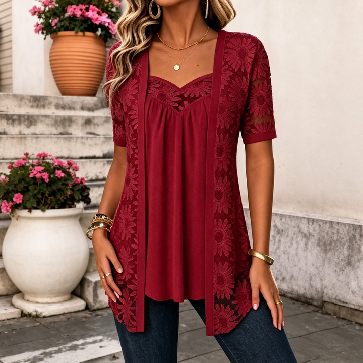 Damen Spitzenbluse Mit Eckigem Ausschnitt Weiß