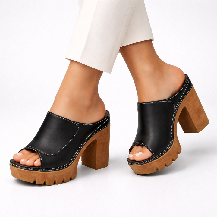 Elegante Damen Sandaletten mit Plateau und Blockabsatz, Seitenansicht