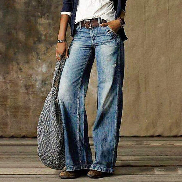 Damen Wide Leg Jeans Aus Denim Für Alltag Und Freizeit