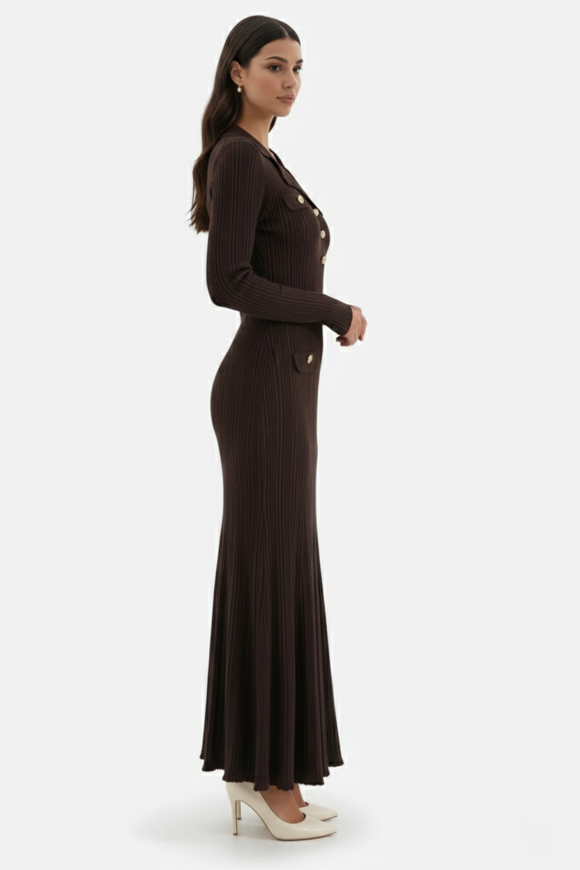 Damen-Maxikleid mit langen Ärmeln und elegantem, fließendem Schnitt
