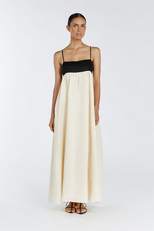 Damen Maxikleid Aus Leinen Mit Eckigem Ausschnitt