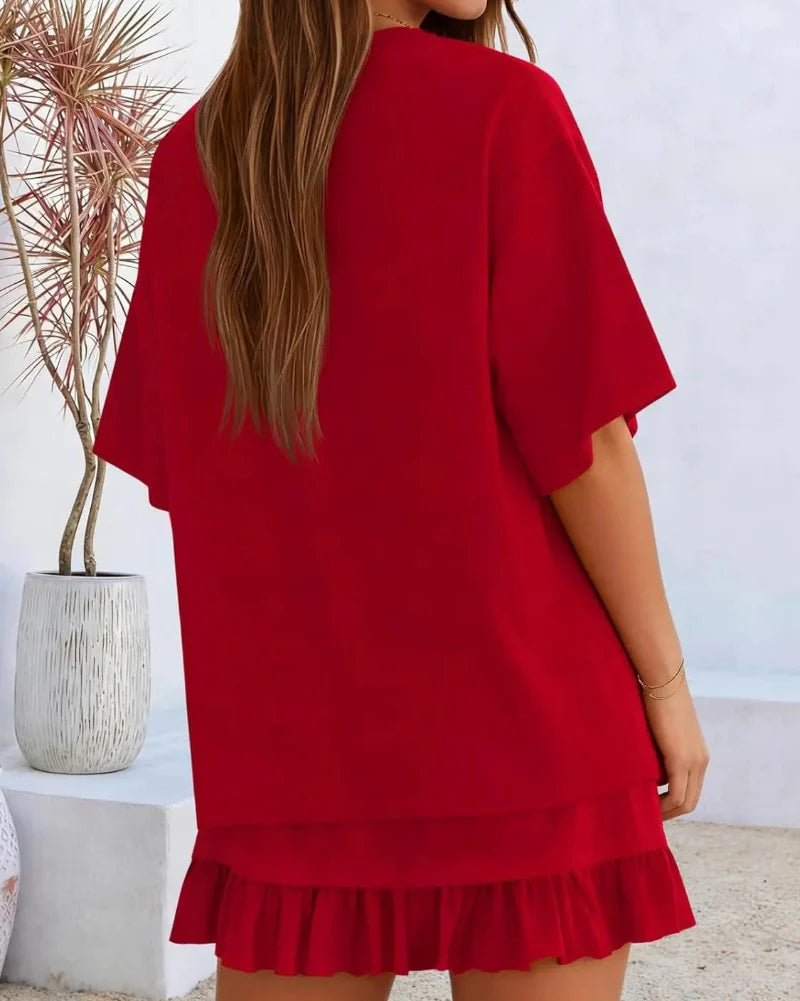 Nahaufnahme vom Crewneck Top des Damen Zweiteilers