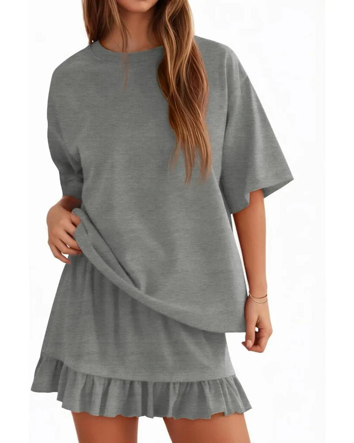 Damen Zweiteiler Mit Crewneck Top Und Minirock