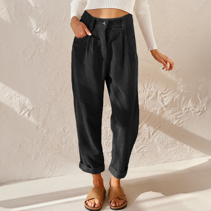 Damen Cordhose Mit Hohem Bund Und Lockerem Schnitt