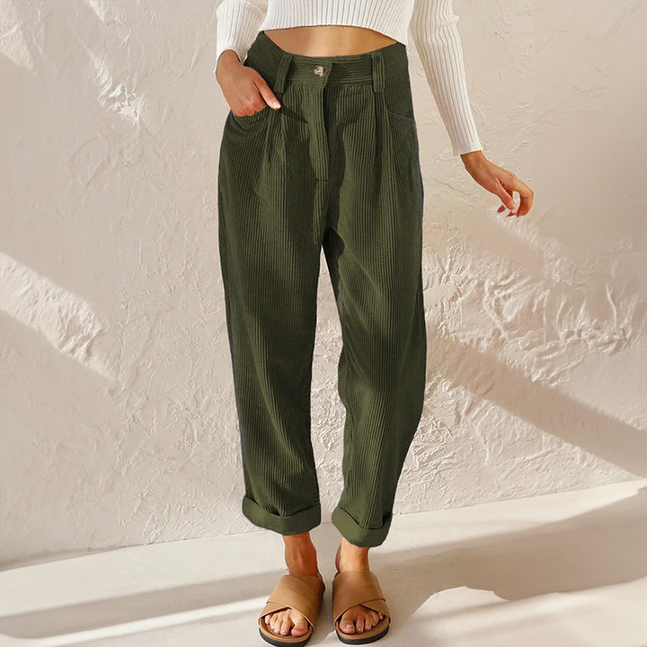 Damen Cordhose Mit Hohem Bund Und Lockerem Schnitt