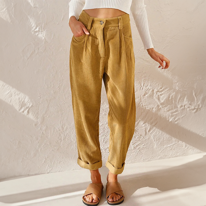 Damen Cordhose Mit Hohem Bund Und Lockerem Schnitt