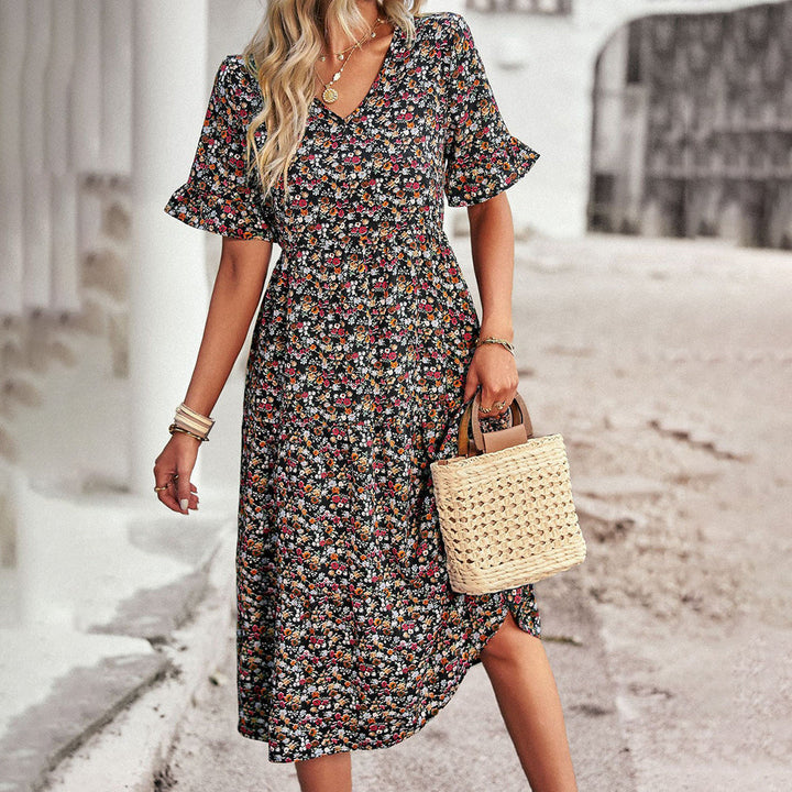 Damen Blumen Sommer Midi Kleid