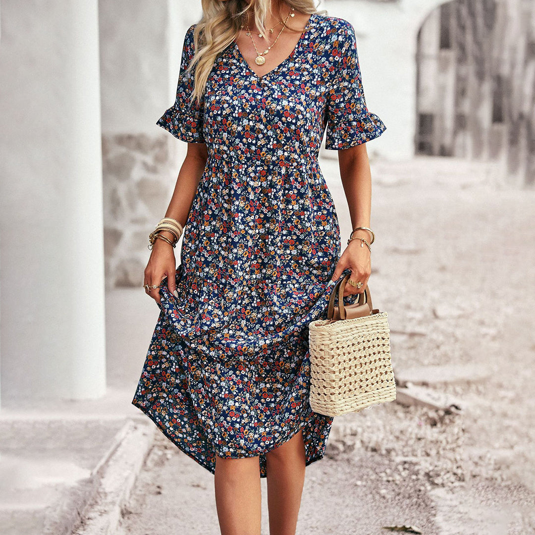 Damen Blumen Sommer Midi Kleid