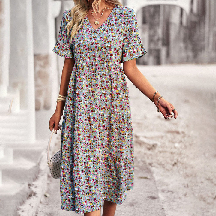 Damen Blumen Sommer Midi Kleid