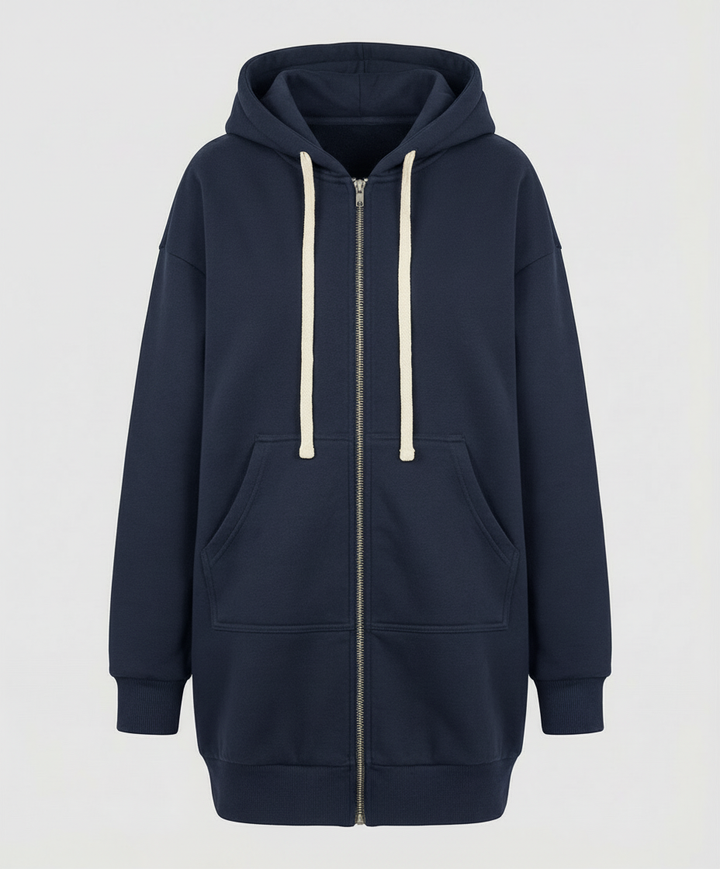 Damen Knielanger Hoodie Mit Kapuze Und Reißverschluss