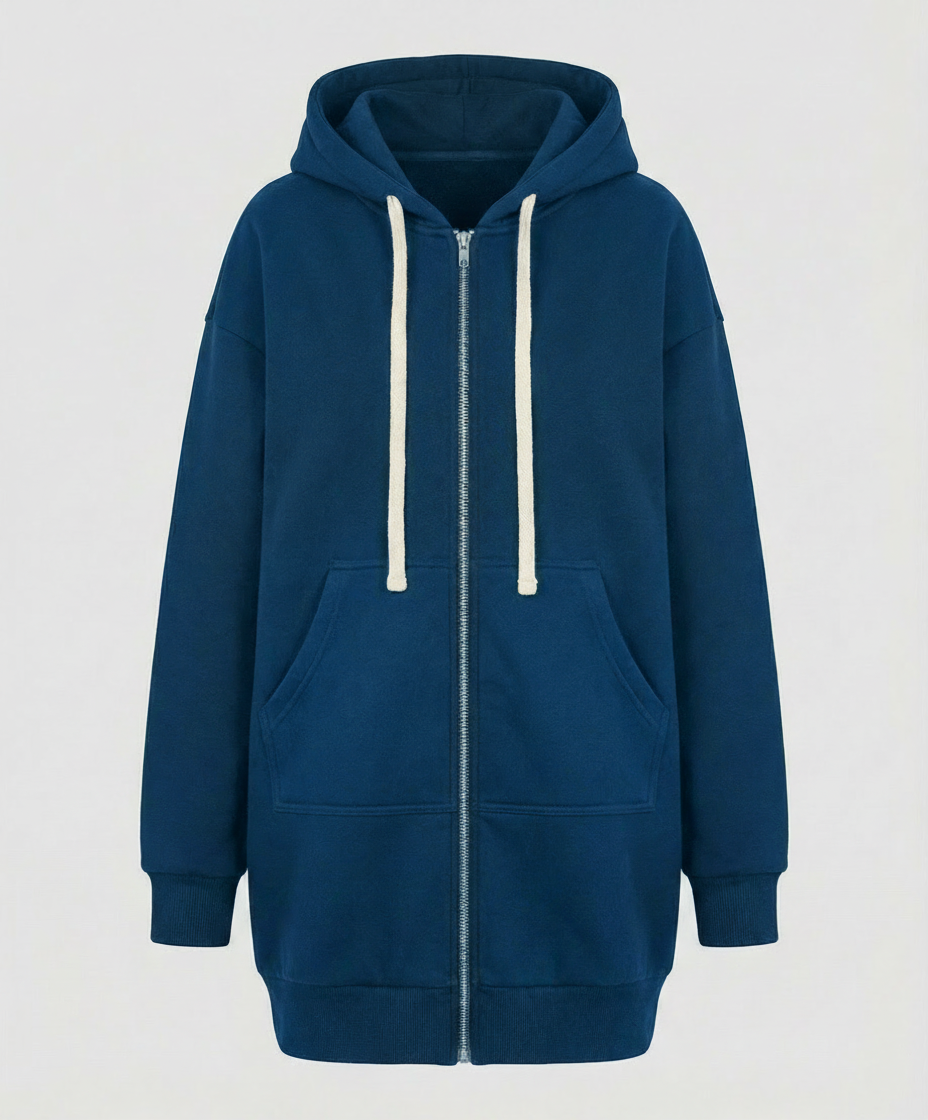 Damen Knielanger Hoodie Mit Kapuze Und Reißverschluss