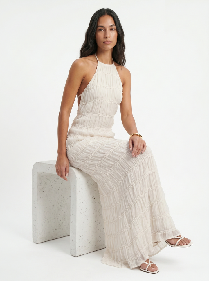 Damen Maxikleid mit Volants in Seitenansicht