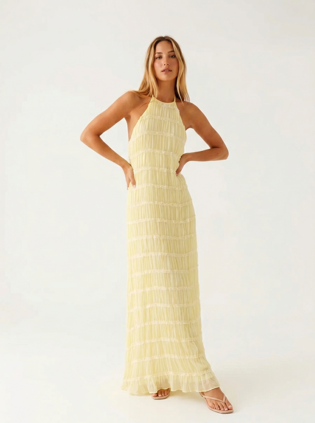 Damen Maxikleid mit fließendem Saum und Volantdetails