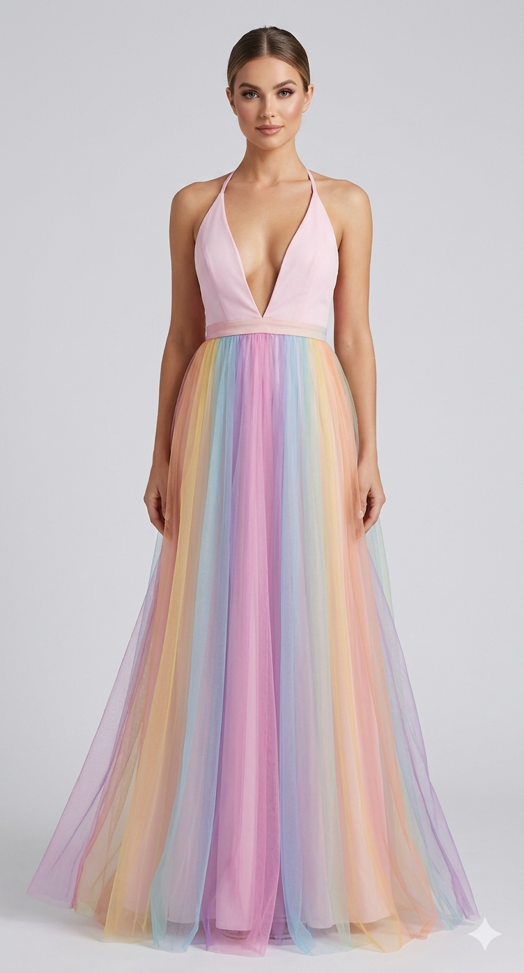 Mehrfarbiges Damenkleid mit Regenbogenmuster, lockere Passform